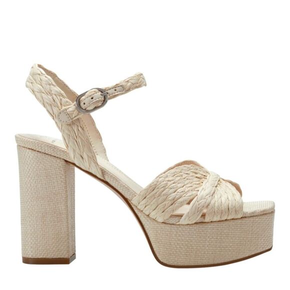 New MARC FISHER 1/5 CHELA SLINGBACK PLATFORM cream Sandal high heel buckle 6.5 - Picture 1 of 5